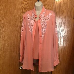 Bob Mackie silk rose cut out blouse and tank